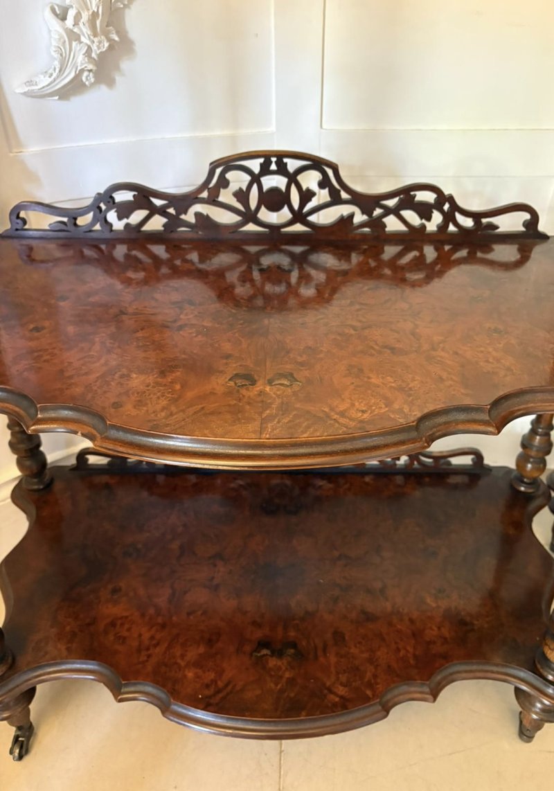 Unusual Pair of Antique Victorian Quality Burr Walnut Whatnots - Image 11